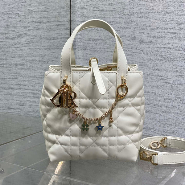 CD Toujours Vertical Small Built-In Lucky Charm Chain 18cm White Lambskin