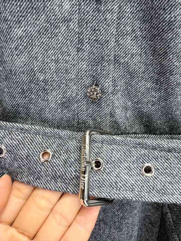 CD 25SS Long Dress With A Fabric Belt Gray Wool 306573