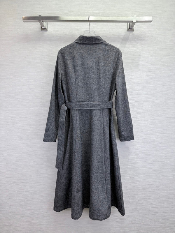 CD 25SS Long Dress With A Fabric Belt Gray Wool 306573