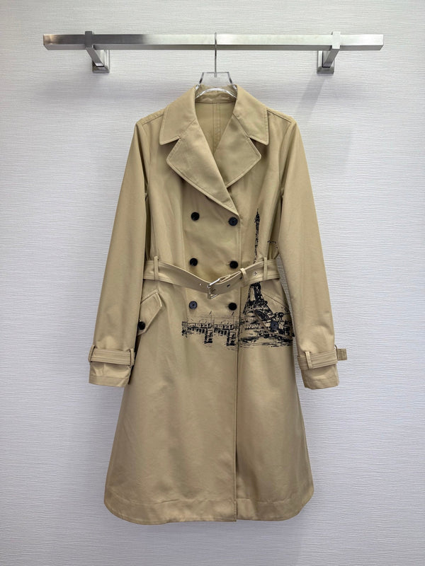 CD 25SS Eiffel Tower Long Trench Coat Beige Cotton 306567