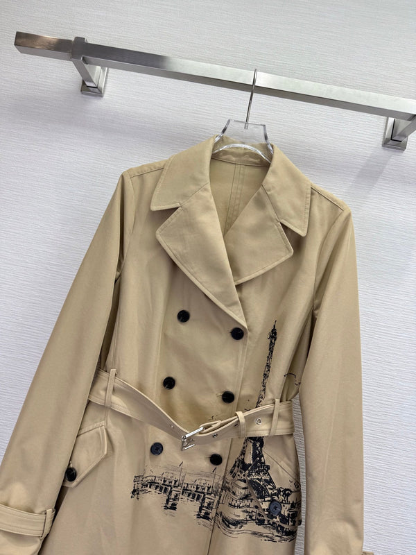 CD 25SS Eiffel Tower Long Trench Coat Beige Cotton 306567