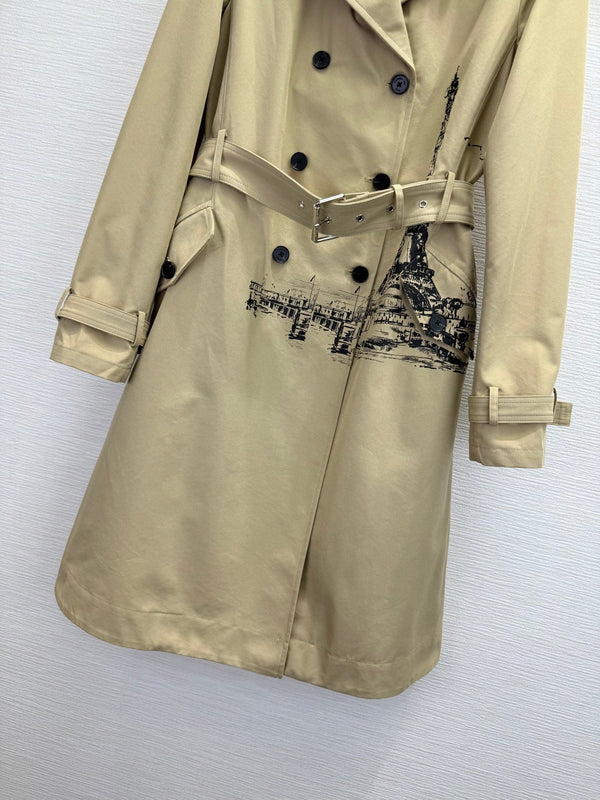 CD 25SS Eiffel Tower Long Trench Coat Beige Cotton 306567