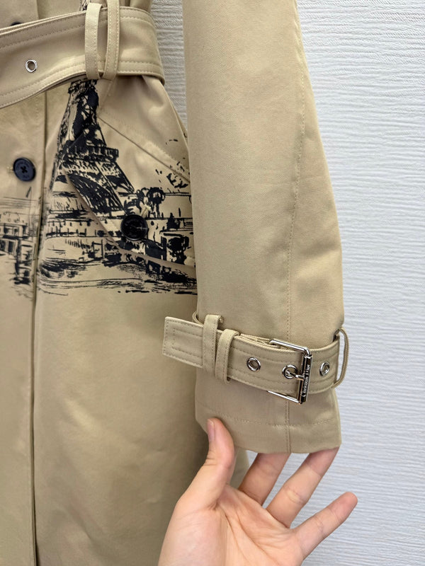 CD 25SS Eiffel Tower Long Trench Coat Beige Cotton 306567