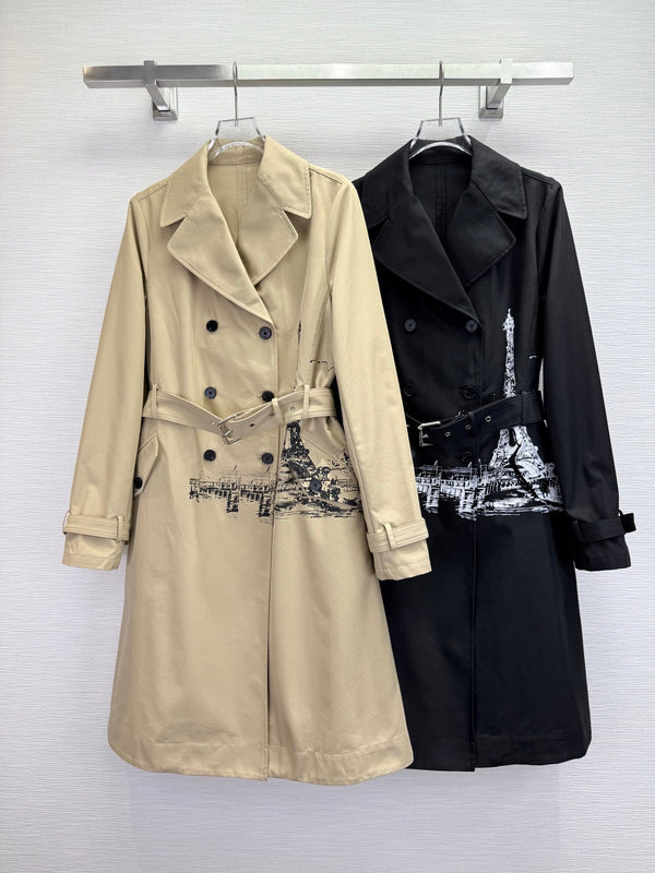 CD 25SS Eiffel Tower Long Trench Coat Black Cotton 306565
