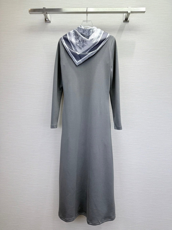 CD 25SS Bee Embroidery Dress Matching Printed Silk Scarf Gray Cotton 306555