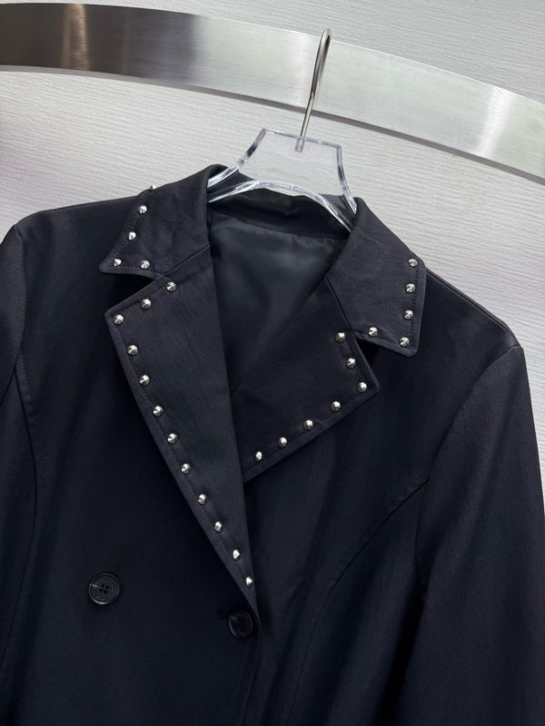 CD 25SS Trench lungo con colletto borchiato e ricamo ape in cotone nero 306542