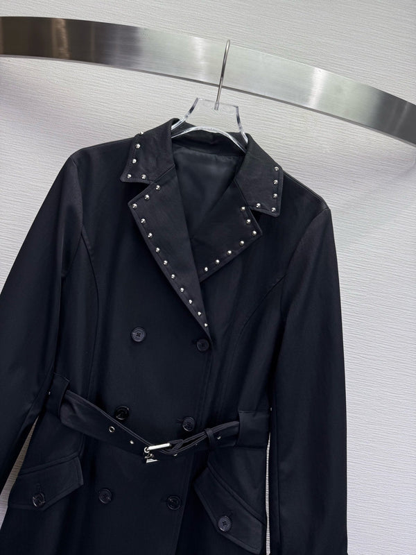 CD 25SS Trench lungo con colletto borchiato e ricamo ape in cotone nero 306542