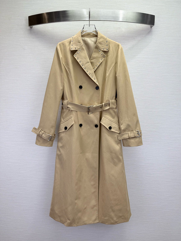 CD 25SS Long Trench Coat Collar Rivets and Bee Embroidery Beige Cotton 306540