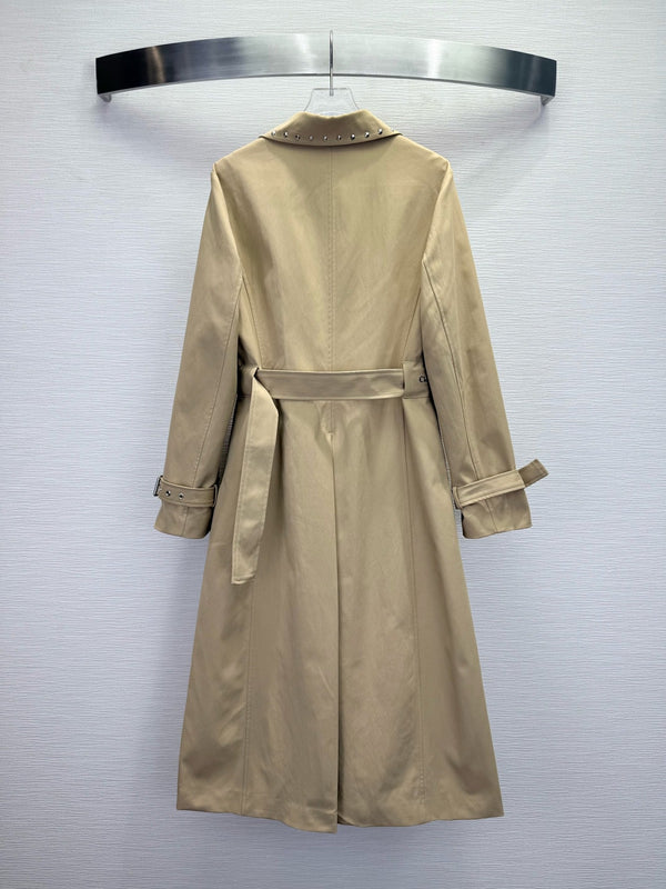 CD 25SS Long Trench Coat Collar Rivets and Bee Embroidery Beige Cotton 306540