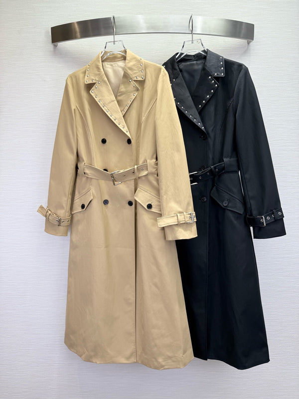 CD 25SS Long Trench Coat Collar Rivets and Bee Embroidery Beige Cotton 306540