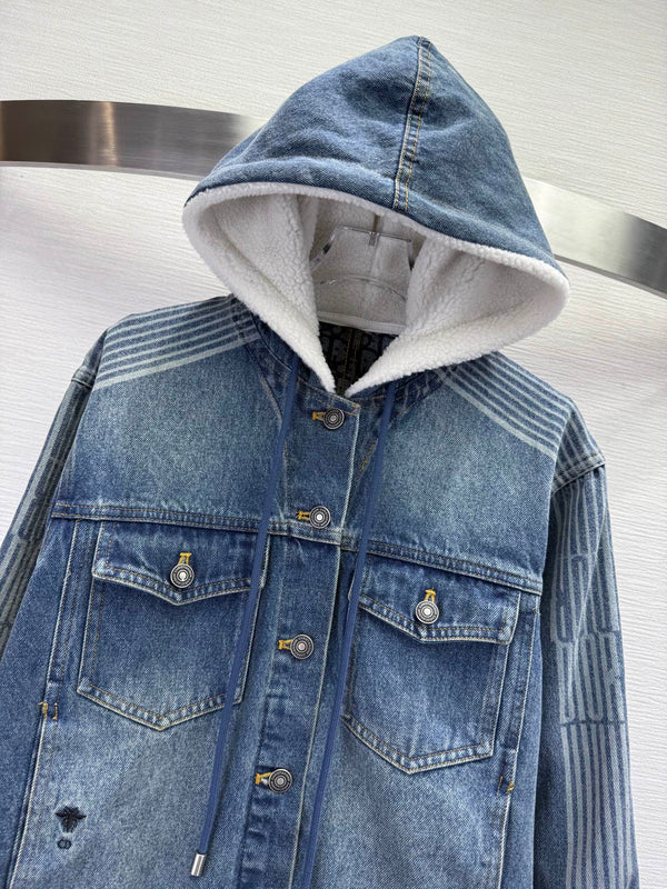CD 25SS Polar Fleece Composite Denim Hooded Jacket Blue Cotton 306529