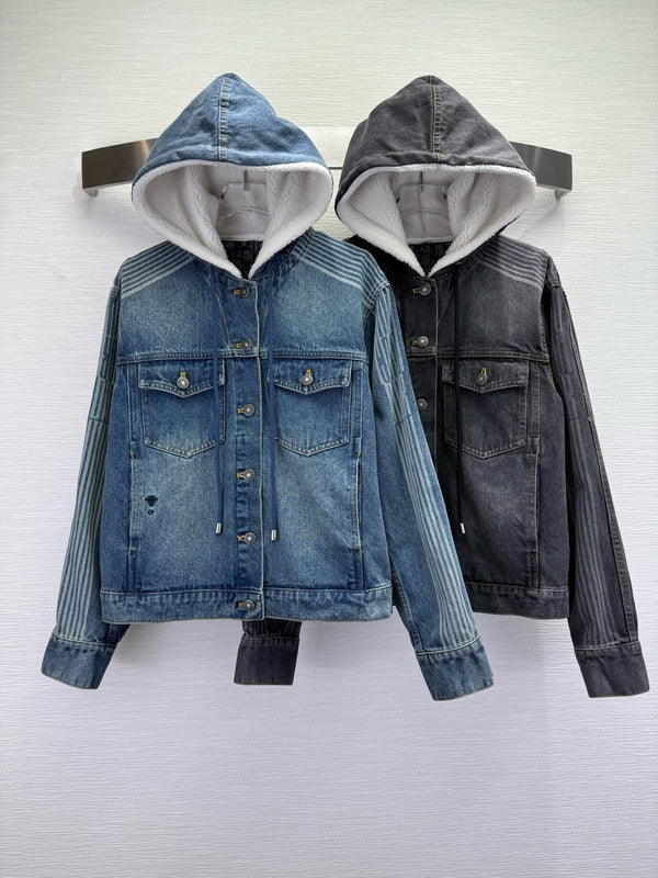 CD 25SS Polar Fleece Composite Denim Hooded Jacket Blue Cotton 306529