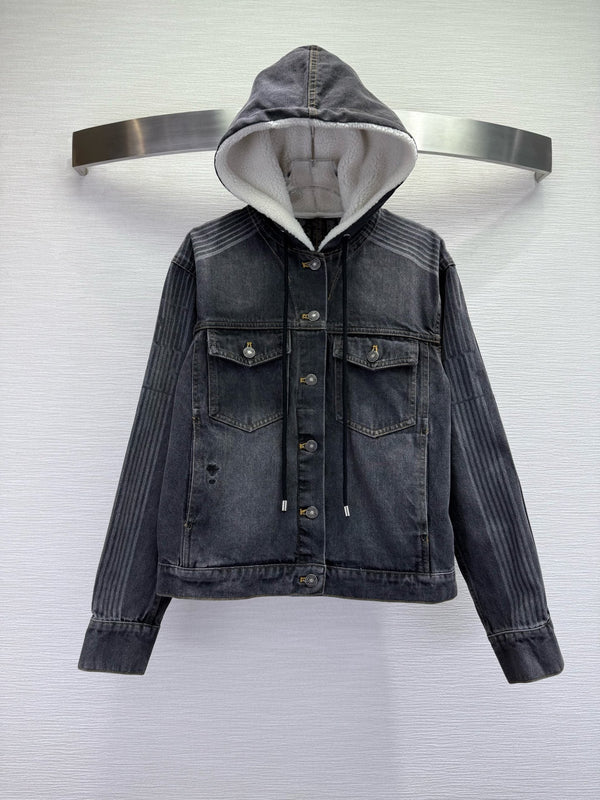 CD 25SS Polar Fleece Composite Denim Hooded Jacket Dark Gray Cotton 306527