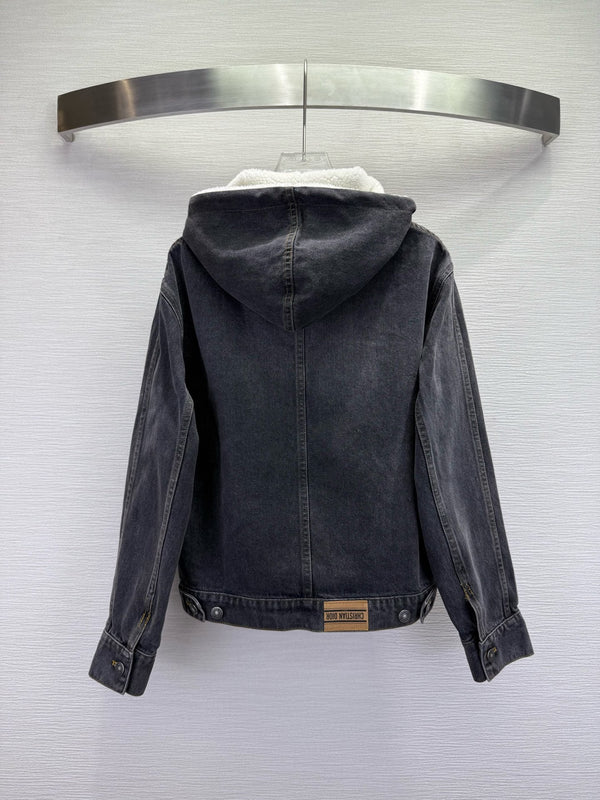 CD 25SS Polar Fleece Composite Denim Hooded Jacket Dark Gray Cotton 306527