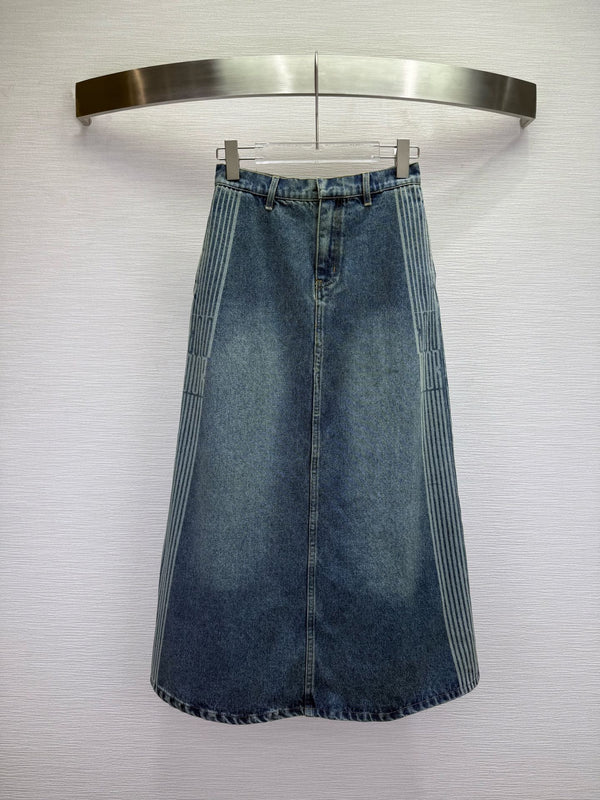 CD 25SS Laser Printed Stripe Pattern Denim Skirt Blue Cotton 306525