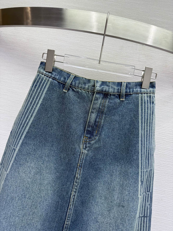 CD 25SS Laser Printed Stripe Pattern Denim Skirt Blue Cotton 306525
