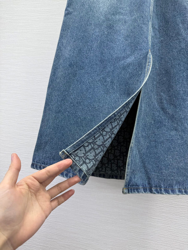 CD 25SS Laser Printed Stripe Pattern Denim Skirt Blue Cotton 306525