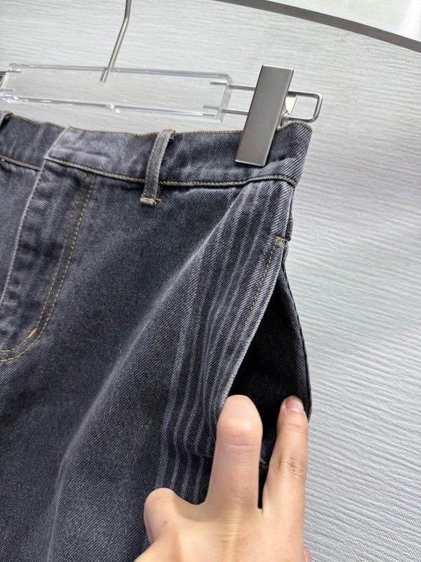 CD 25SS Laser Printed Stripe Pattern Denim Skirt Dark Gray Cotton 306522