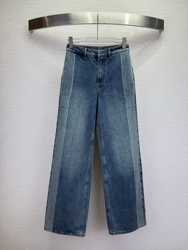 CD 25SS Laser Printed Stripe Pattern Wide-Leg Jeans Blue Cotton 306516