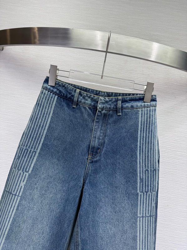 CD 25SS Laser Printed Stripe Pattern Wide-Leg Jeans Blue Cotton 306516