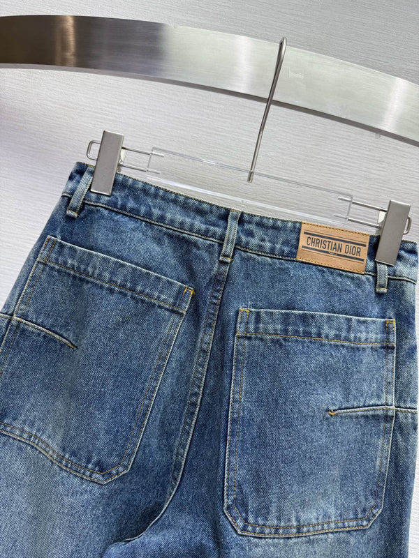 CD 25SS Laser Printed Stripe Pattern Wide-Leg Jeans Blue Cotton 306516