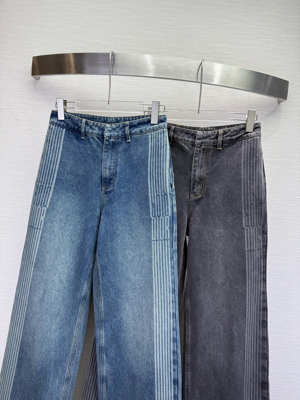 CD 25SS Laser Printed Stripe Pattern Wide-Leg Jeans Blue Cotton 306516