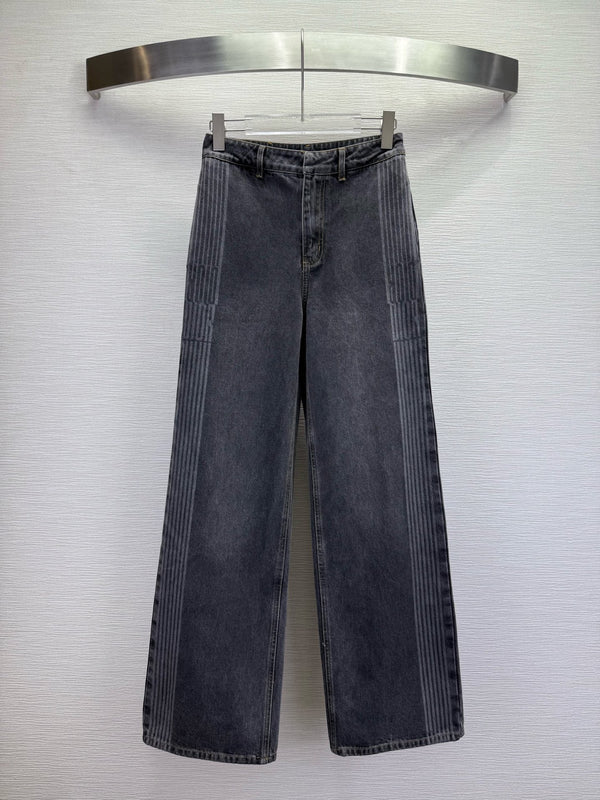 CD 25SS Laser Printed Stripe Pattern Wide-Leg Jeans Dark Gray Cotton 306514