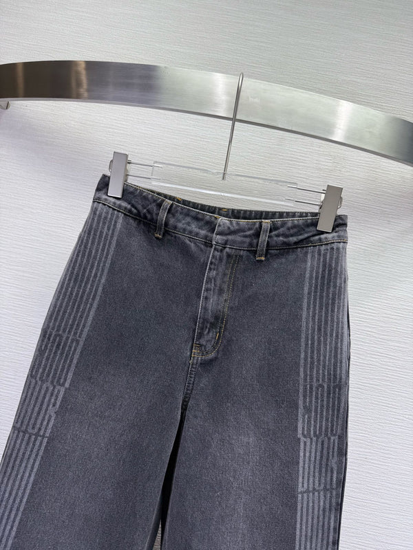 CD 25SS Laser Printed Stripe Pattern Wide-Leg Jeans Dark Gray Cotton 306514