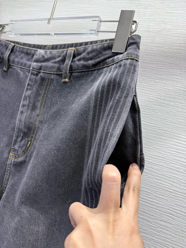 CD 25SS Laser Printed Stripe Pattern Wide-Leg Jeans Dark Gray Cotton 306514