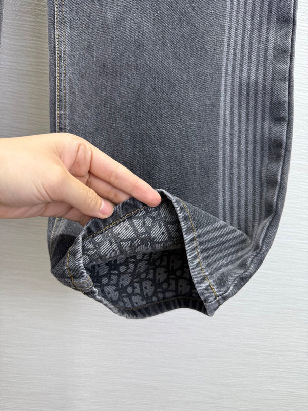 CD 25SS Laser Printed Stripe Pattern Wide-Leg Jeans Dark Gray Cotton 306514