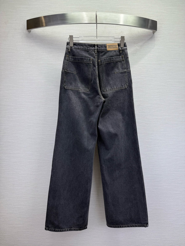 CD 25SS Laser Printed Stripe Pattern Wide-Leg Jeans Dark Gray Cotton 306514