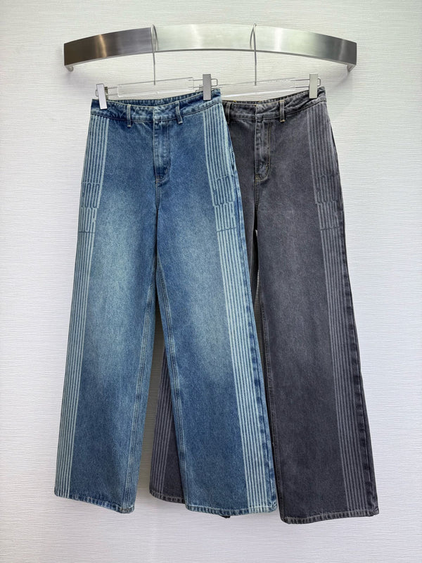CD 25SS Laser Printed Stripe Pattern Wide-Leg Jeans Dark Gray Cotton 306514