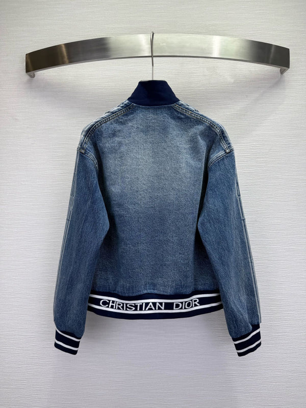 CD 25SS Laser Printed Stripe Pattern Denim Jacket Blue Cotton 306512