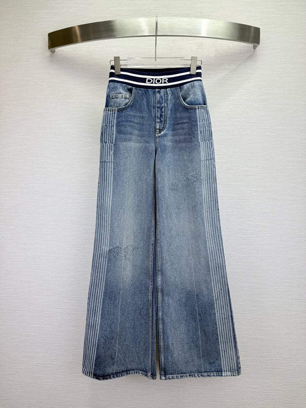 CD 25SS Laser Printed Stripe Pattern Wide-Leg Jeans Blue Cotton 306510