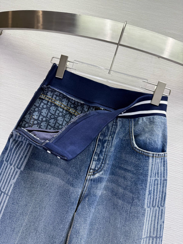 CD 25SS Laser Printed Stripe Pattern Wide-Leg Jeans Blue Cotton 306510