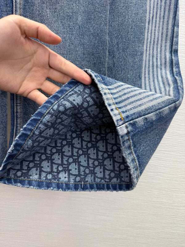 CD 25SS Laser Printed Stripe Pattern Wide-Leg Jeans Blue Cotton 306510