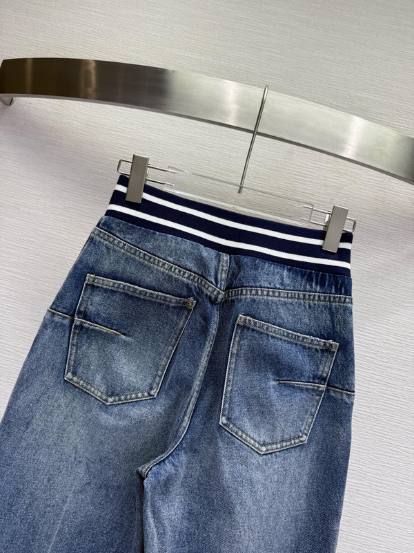 CD 25SS Laser Printed Stripe Pattern Wide-Leg Jeans Blue Cotton 306510