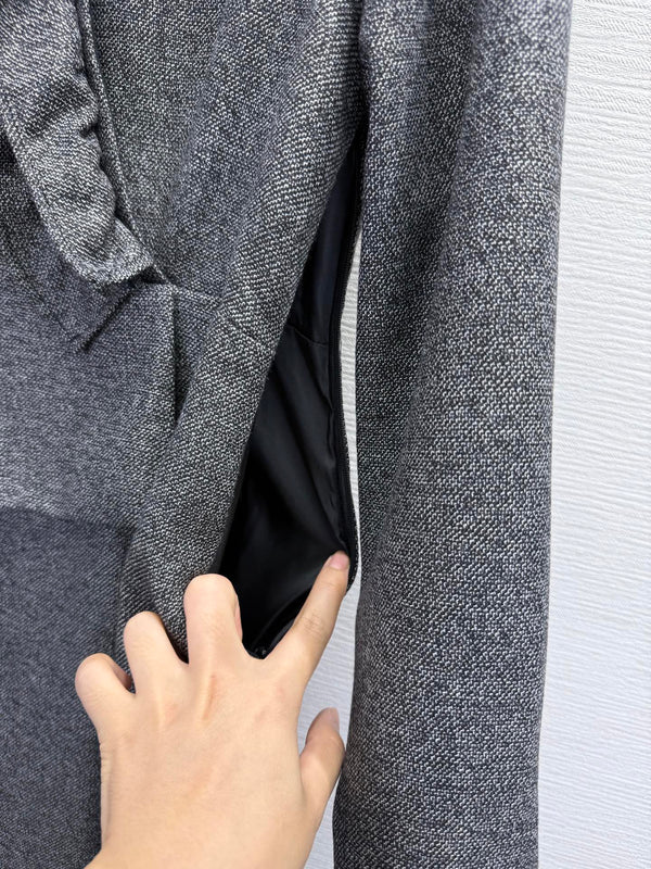 CD 25SS Ruffled V-neck Dress Gray Wool 306506