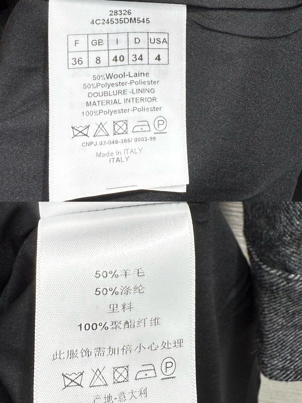 CD 25SS Lapel Middle Zipper Guilted Four Pockets Contrast Color Dress Gray Wool 304163