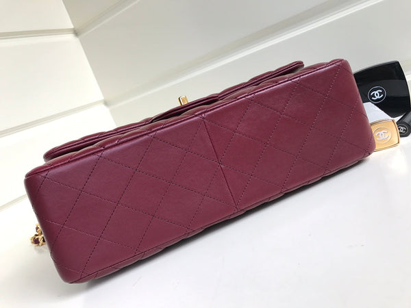 CC Classic Jumbo 30cm Burgundy Lambskin Gold Hardware