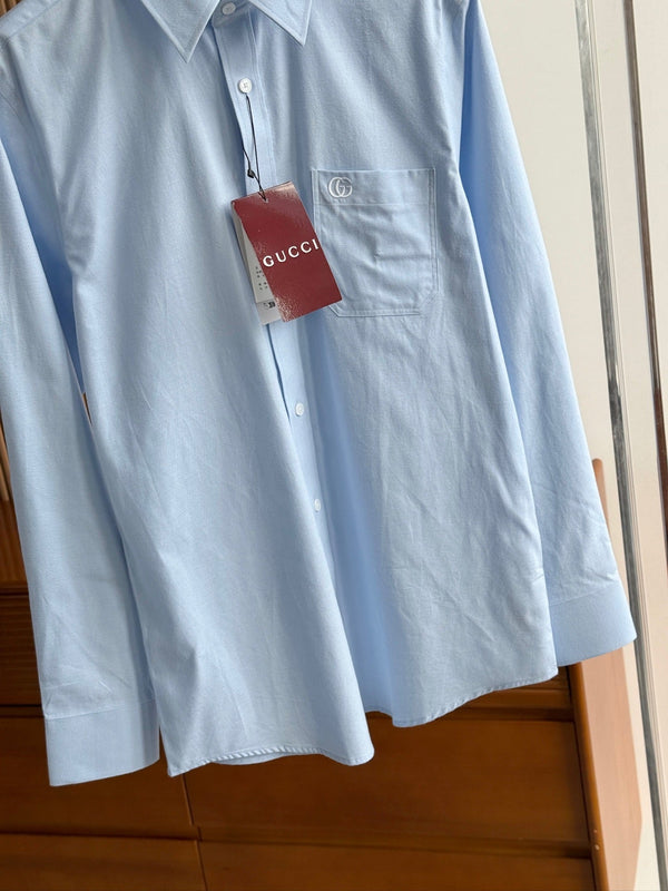 Gucci 25Ss Business Shirt 100s Double-Ply Premium Oxford Fabric Light Blue 108566