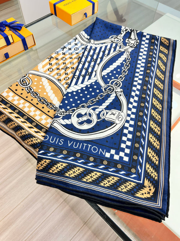 LV OCEAN BANDANA 140 Double-Sided Silk and Wool Scarf 839796