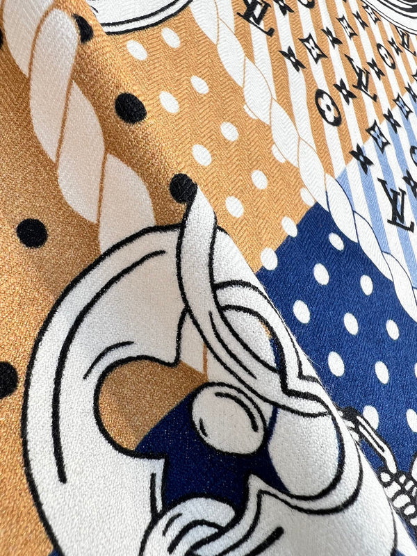 LV OCEAN BANDANA 140 Double-Sided Silk and Wool Scarf 839796