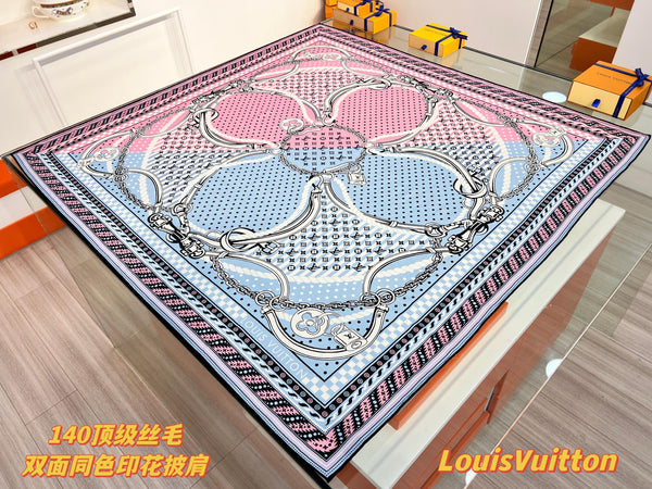 LV OCEAN BANDANA 140 Double-Sided Silk and Wool Scarf 839795