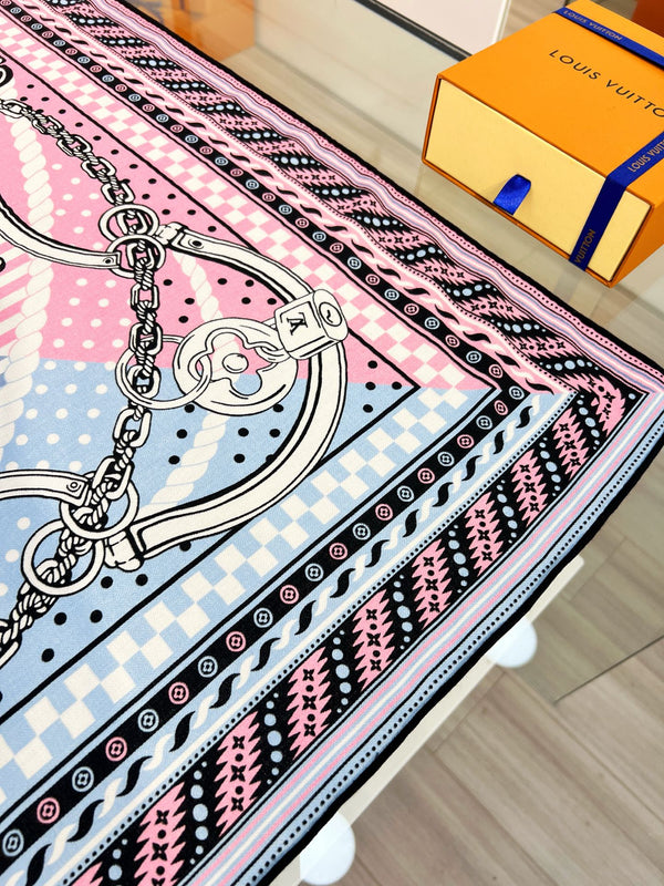 LV OCEAN BANDANA 140 Double-Sided Silk and Wool Scarf 839795