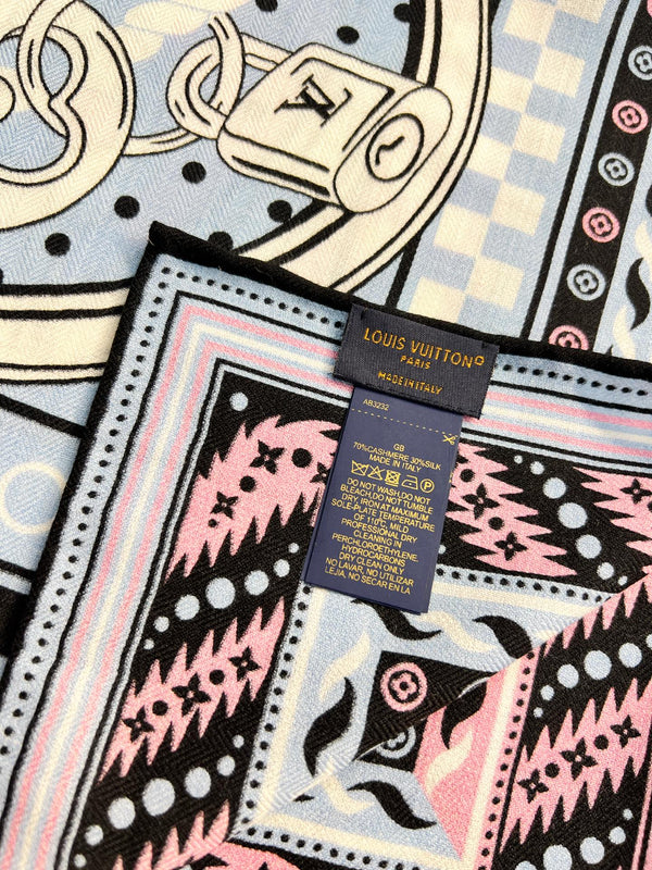 LV OCEAN BANDANA 140 Double-Sided Silk and Wool Scarf 839795