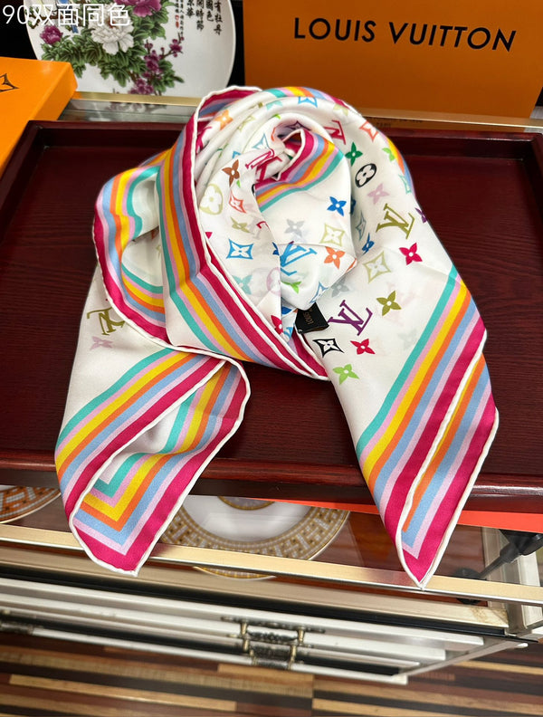 LV Double-Sided Square Scarf 90cm Colorful Silk 839695