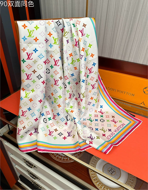 LV Double-Sided Square Scarf 90cm Colorful Silk 839695