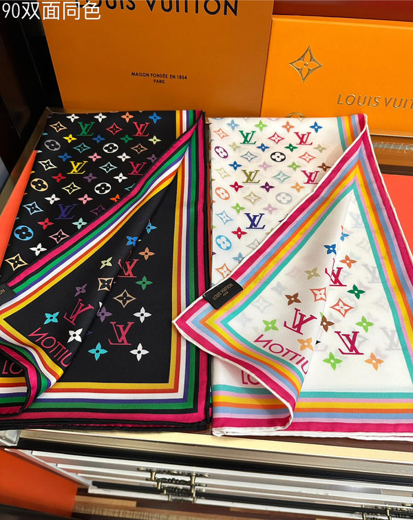 LV Double-Sided Square Scarf 90cm Colorful Silk 839694