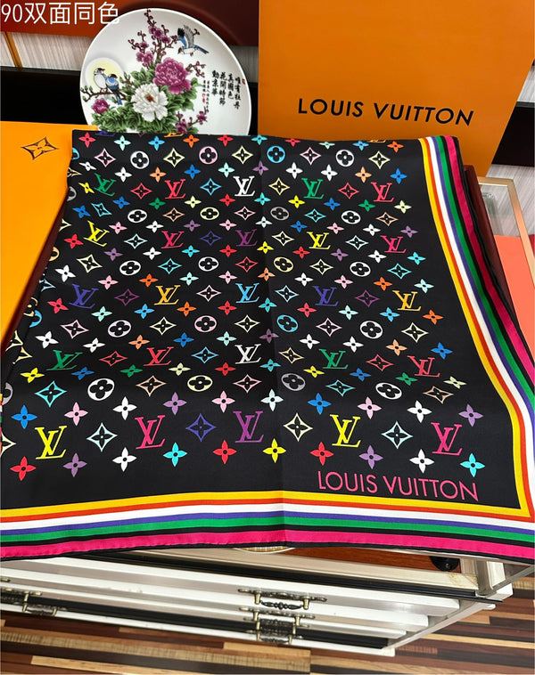 LV Double-Sided Square Scarf 90cm Colorful Silk 839694